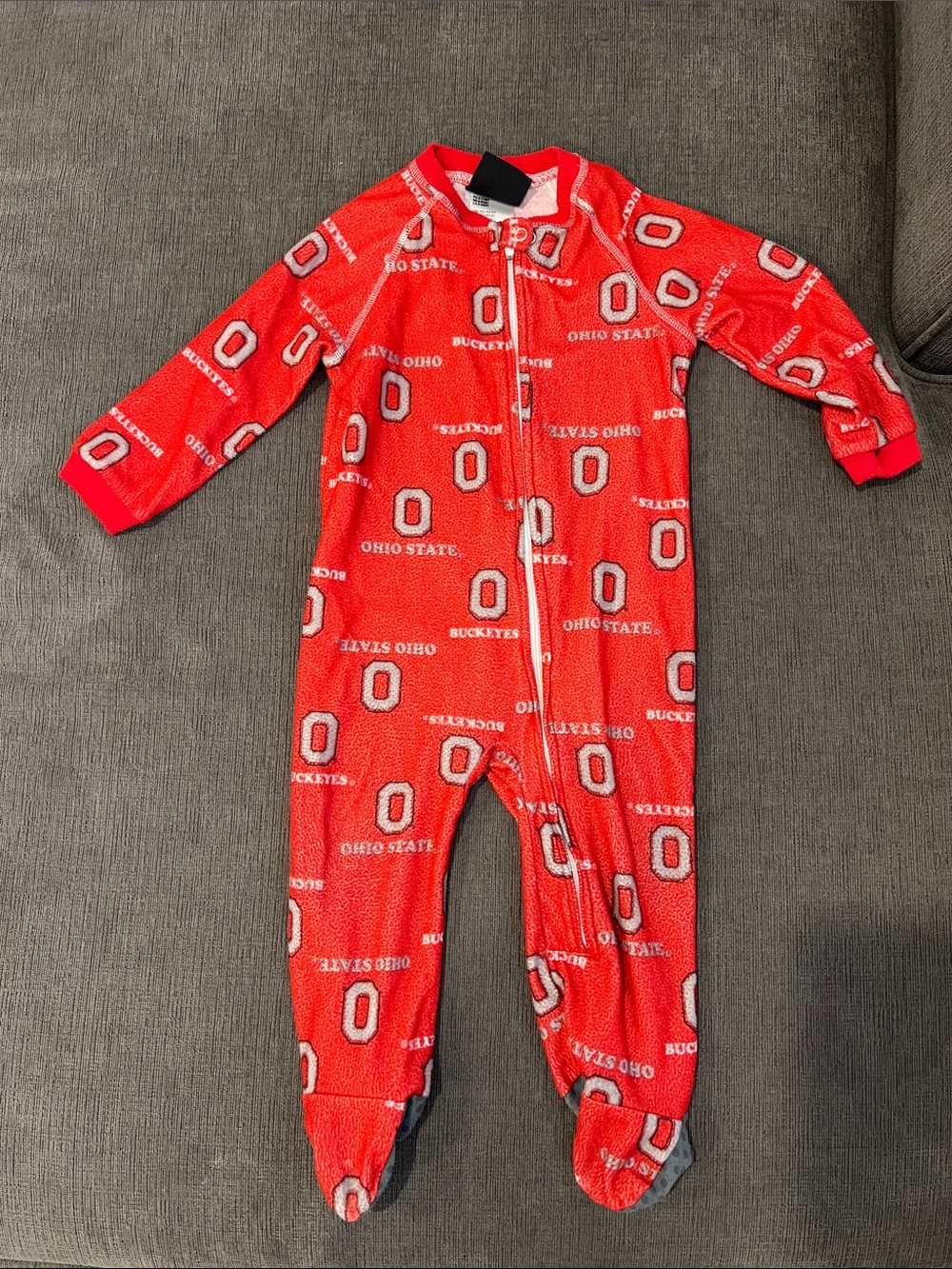 Ohio State Kids Red Fleece Footed One-Piece Pajama 18M